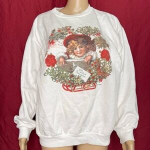 Vintage 1992 Victorian Joys Victorian Christmas Card Pullover Sweatshirt Large